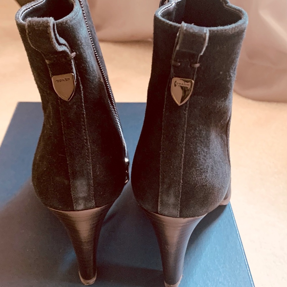 Women Black Sued Coach Ankle Boots